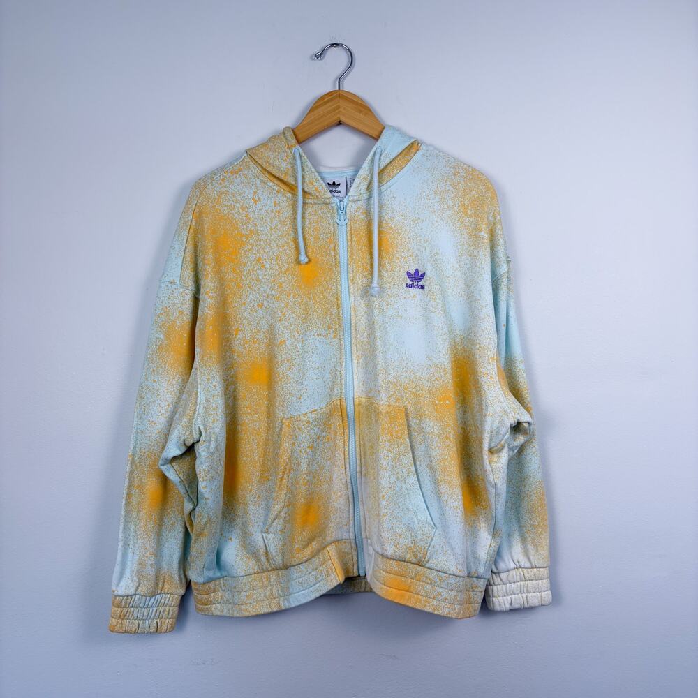 Adidas Zip Up Paint Splatter Hoodie Sweatshirt Large